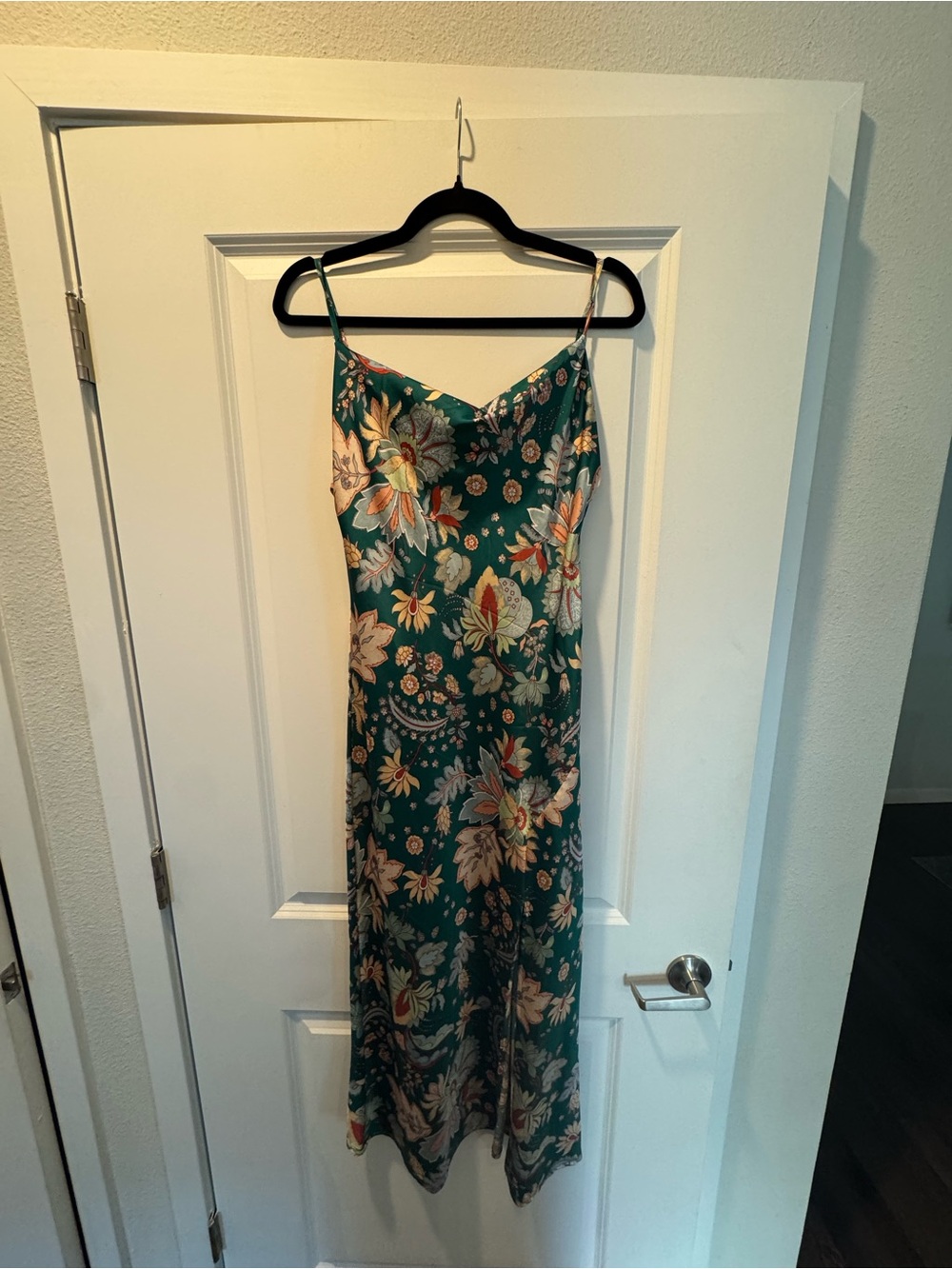 Teal Green Floral Slip Midi Dress